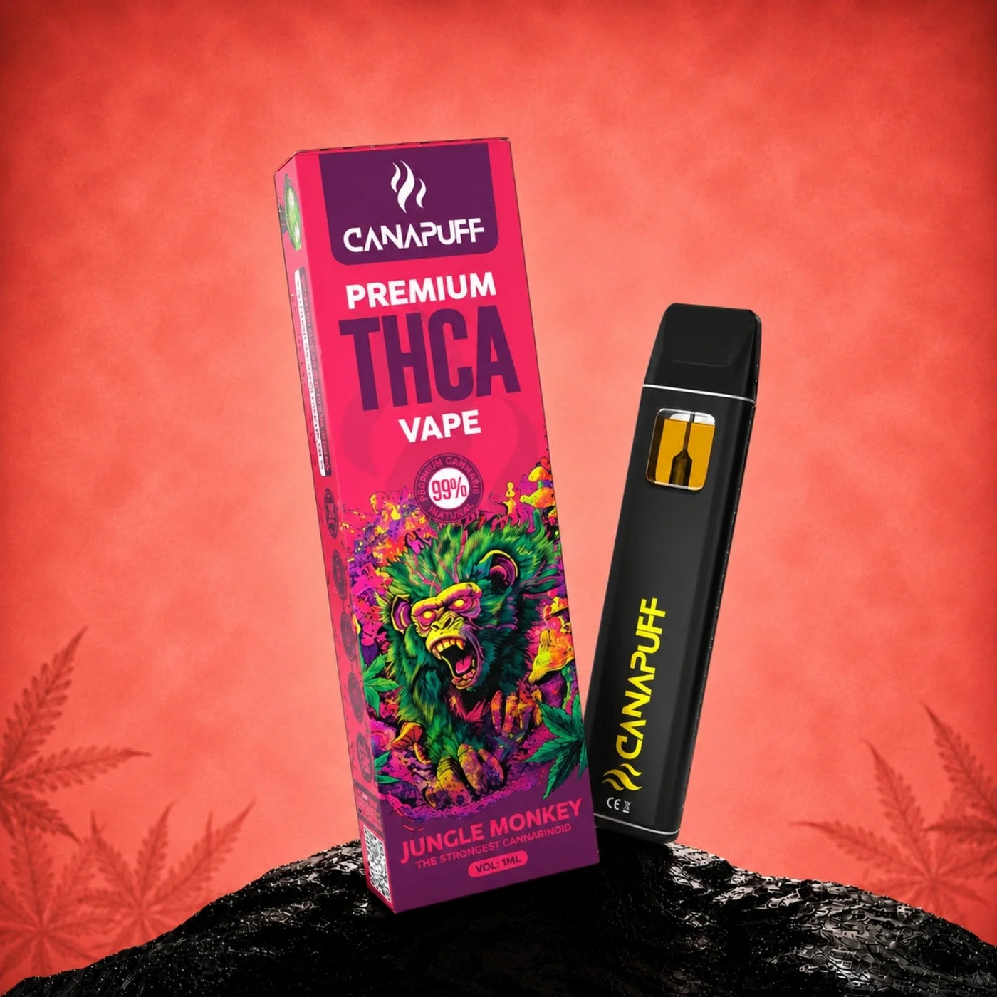 Jungle Monkey THCA Vape 99% 1ml su sfondo bianco